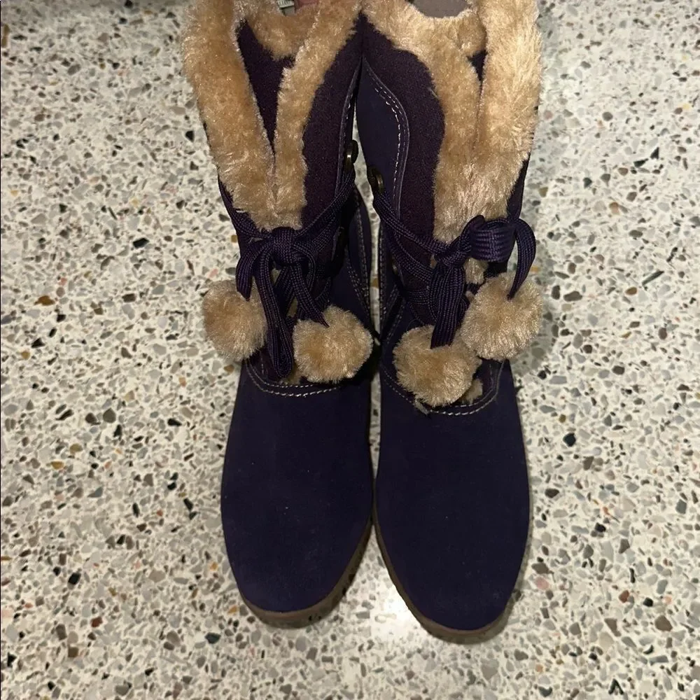 New Brilliant Betty Purple fur wedge boots 9 snow winter suede apre ski